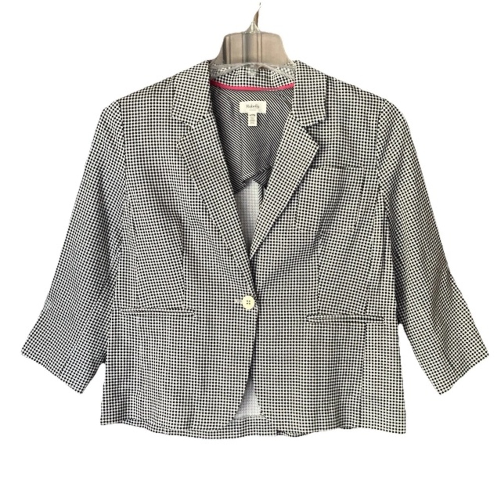 Rafaella Weekend LP Blazer Black & White Check 3/4 Sleeve Stretch Jacket Career